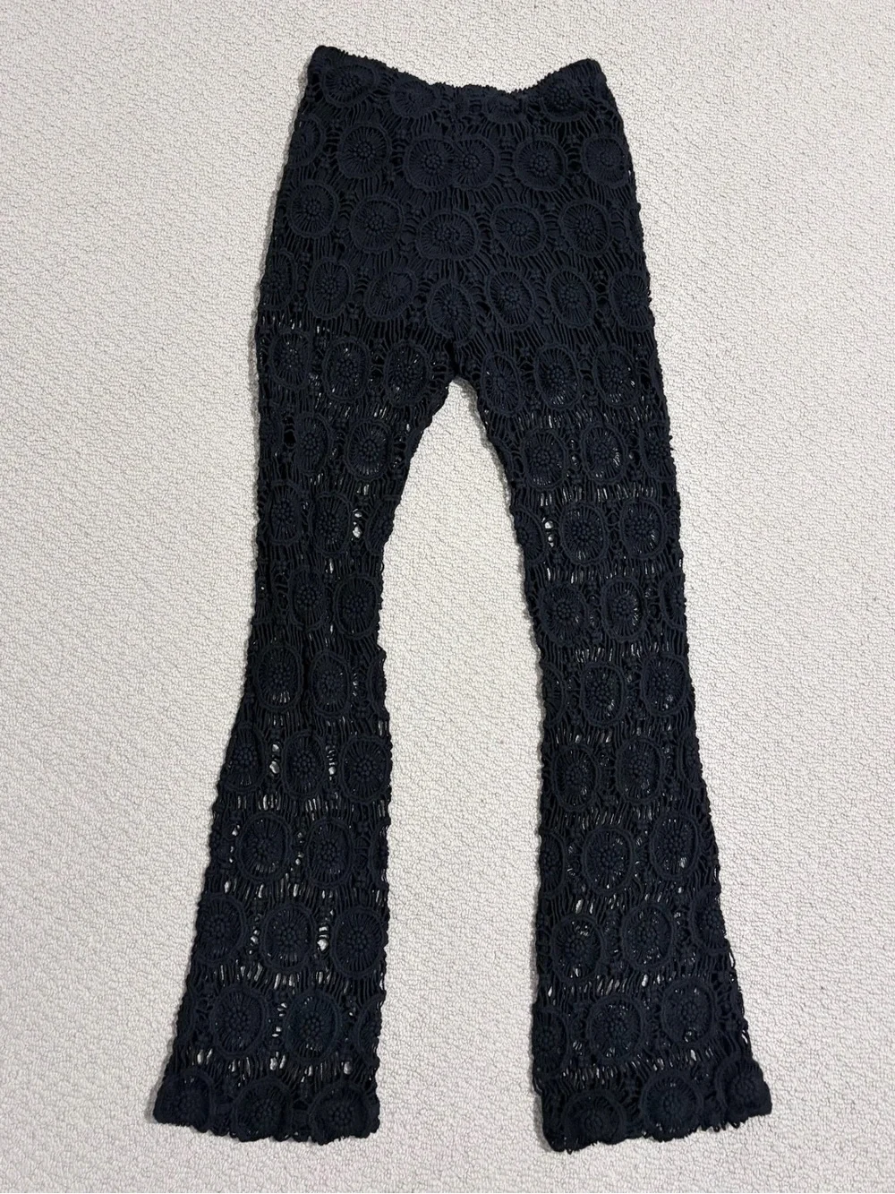 Sunday Black Crochet Lace Sheer Flare Pants Size Small